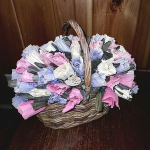 Vtg Bouquet Of Flowers Paper Pastel Pink Yellow Purple Shabby Chic Vinta…
